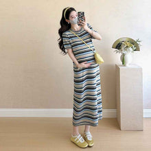 Striped Color-Block Crew-Neck Short-Sleeve Maternity Dress
