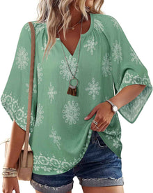 V-neck Printed Bohemian Country-Style Casual Loose Summer Top