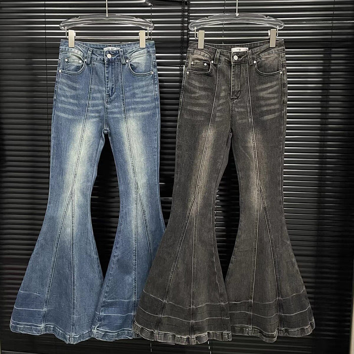 Retro Elastic High-Waist Flared Denim Pants Women's Fashion