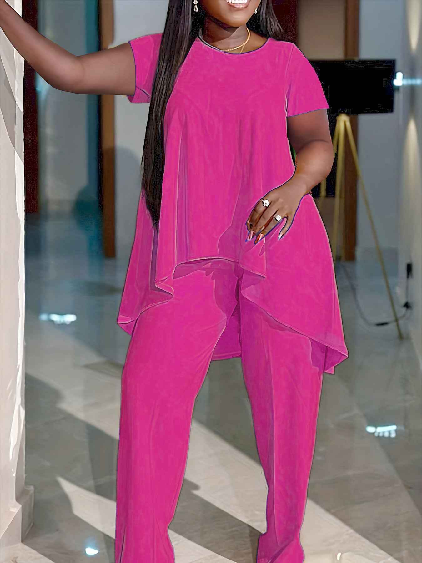 Fashionable Plus-Size Solid Color Set