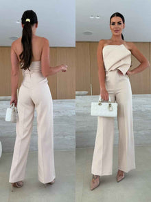Candy-Colored Bodycon Halterneck Backless High-Waist Wide-Leg Jumpsuit