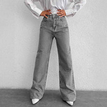 Silver-gray Straight-leg Womens Springfall Denim Jeans With A Draped Versatile Fit High Waist And Slimming Effect