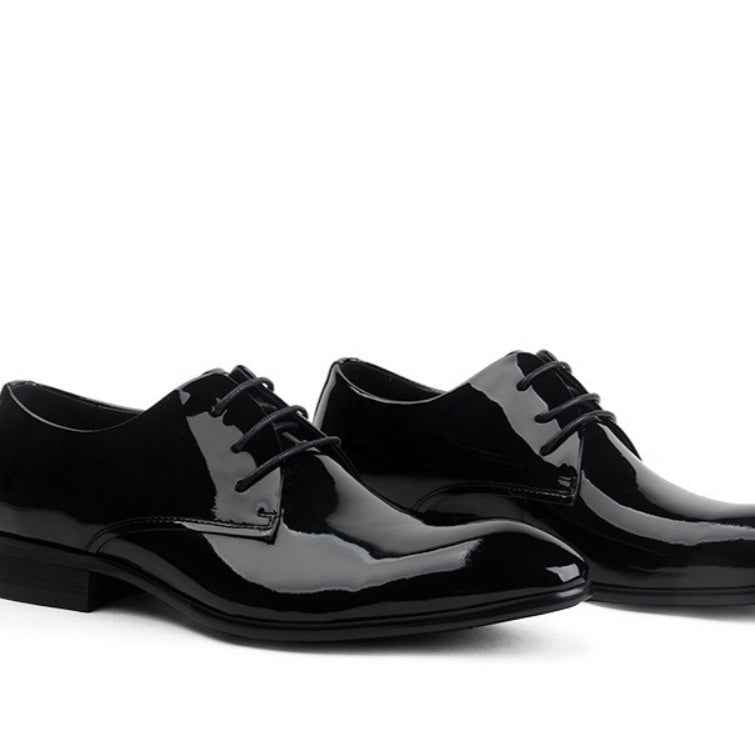 Leather Lace-up Glossy Wedding Shoes  Leather Pointed-toe