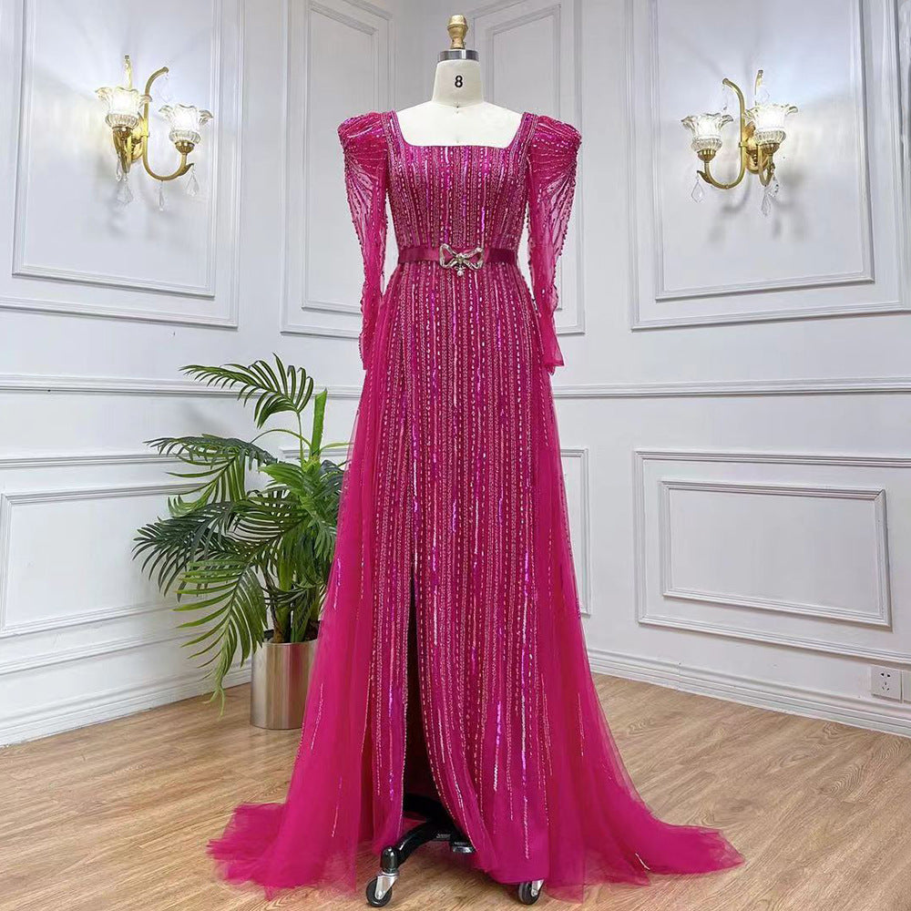 Rose Red Host Performance Evening Dress by Mirlaine Univers