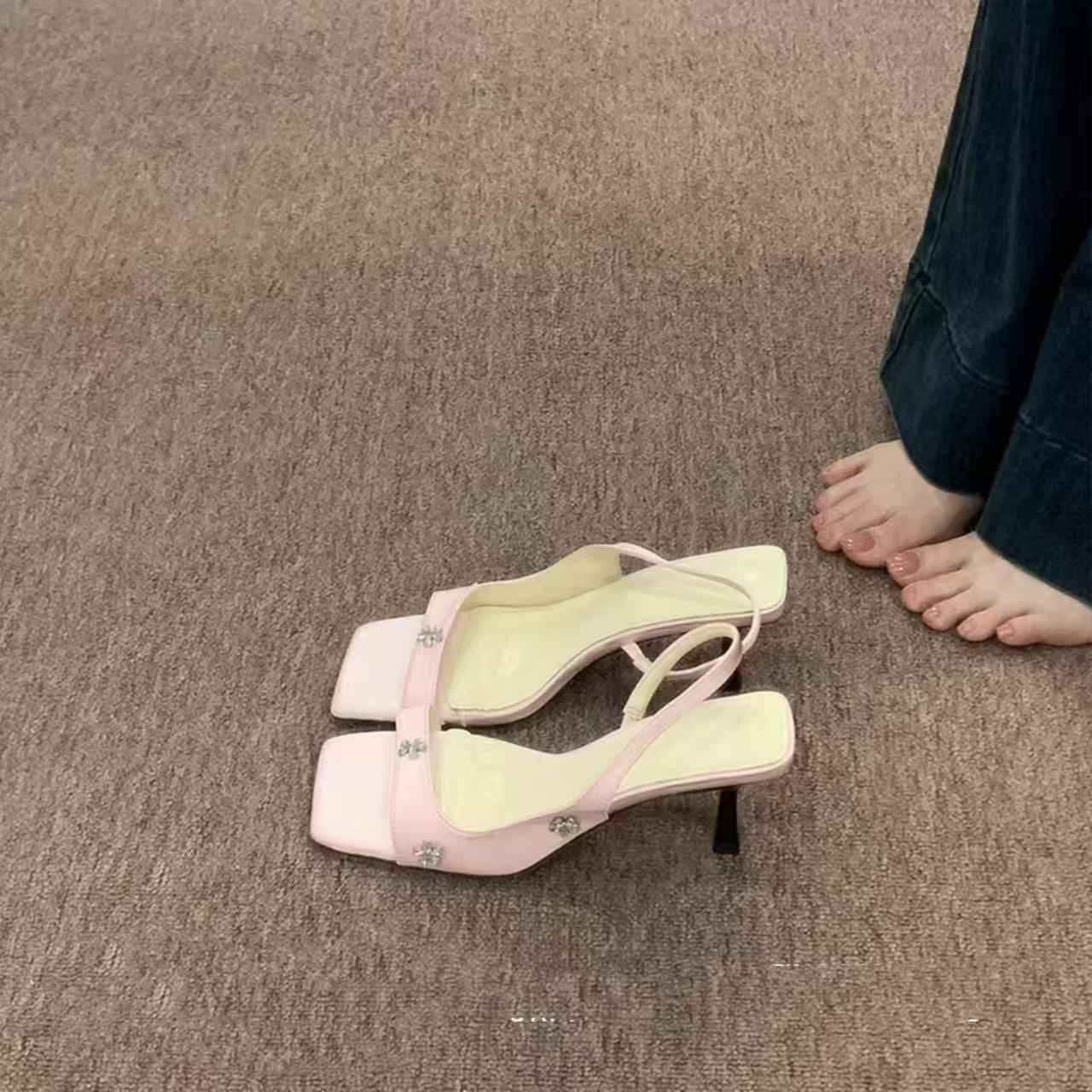 Rhinestone Flower Open Toe High Heel Sandals For Women