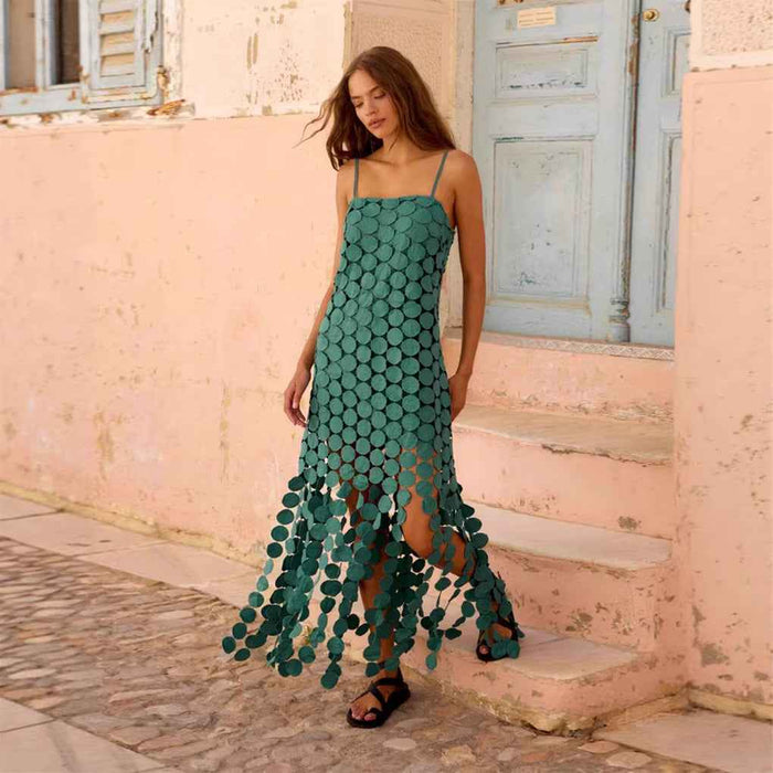 Robe nuisette midi à pois ajourée