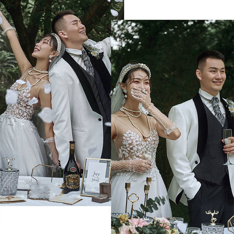 Lace V-neck Summer Couple Photo Shoot Travel Wedding Dress by Mirlaine Univers