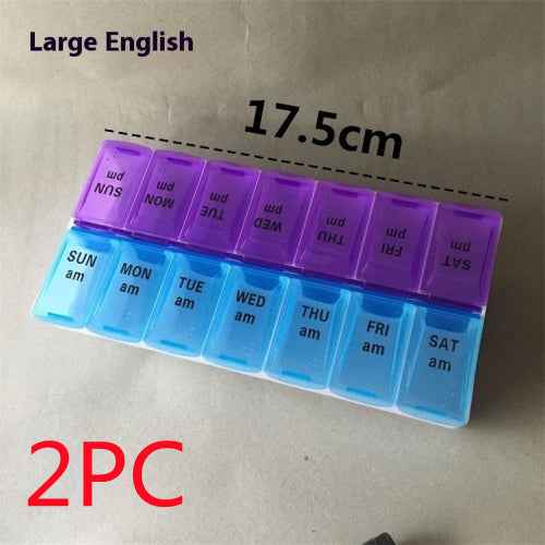 Big Small Size 14 Grid Week Pill Box Morning And Evening Color Week Pill Box Printing Russian English