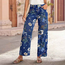 Retro Print Loose Wide-leg Denim Jeans Women