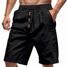 Mens Loose Linen Beach Casual Washed Button Cropped Sports Shorts
