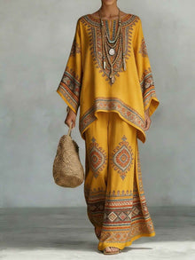 Women's Fashionable Printed Crew-Neck Casual Long-Sleeve Set