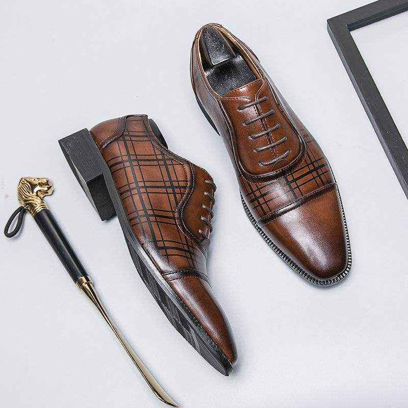 Square Toe Men's Breathable Business British Style Niche Leather Shoes