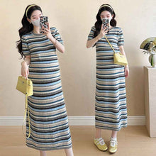Striped Color-Block Crew-Neck Short-Sleeve Maternity Dress