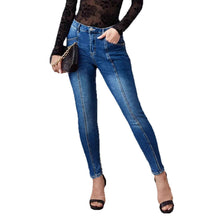 Womens Slim-Fit Patchwork Denim Jeans With Exposed Seams And Three-Dimensional Tailoring