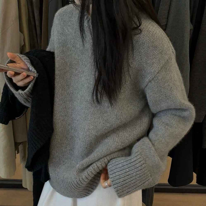 Gray Women's Pullover Knit Sweater