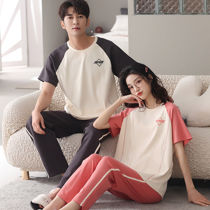 Couple Pajamas Cotton Red Animal Year Trousers Short Sleeve Home Clothes Set by Mirlaine Univers