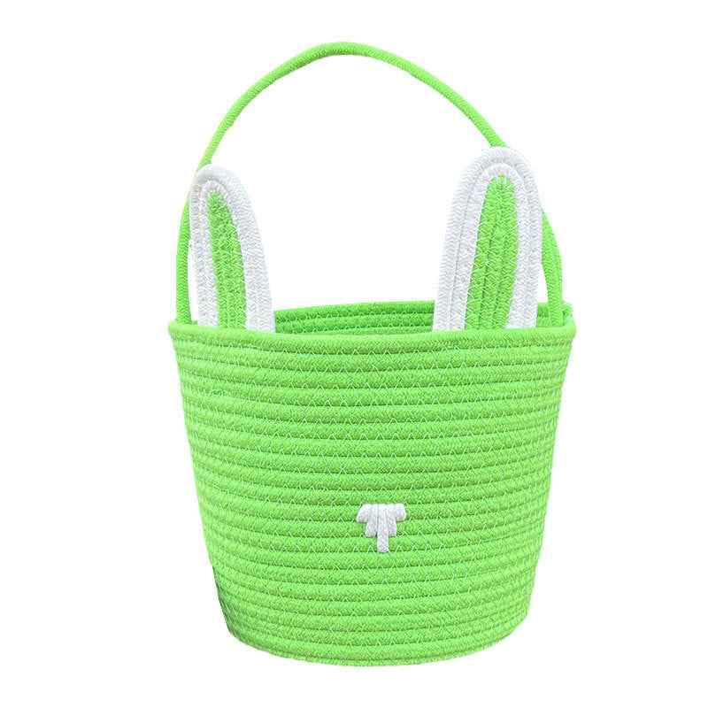 Easter Egg Portable Basket Cartoon Rabbit Hand-woven Cotton Cord Candy Bag