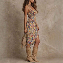V-neck Waist Trimming Ruffles Elegant Dress
