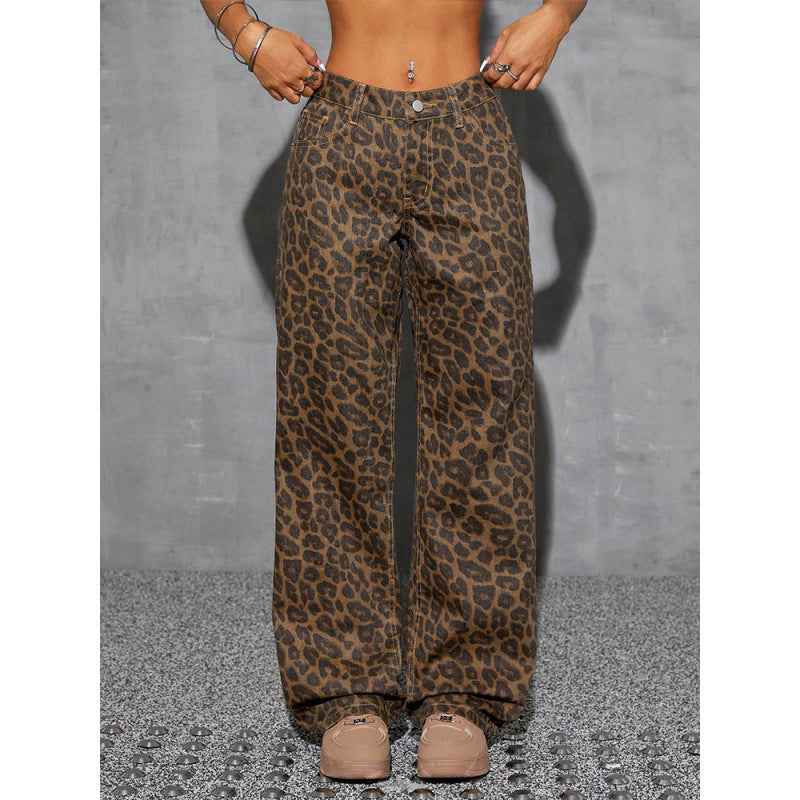 Retro Leopard Print High-waist Jeans