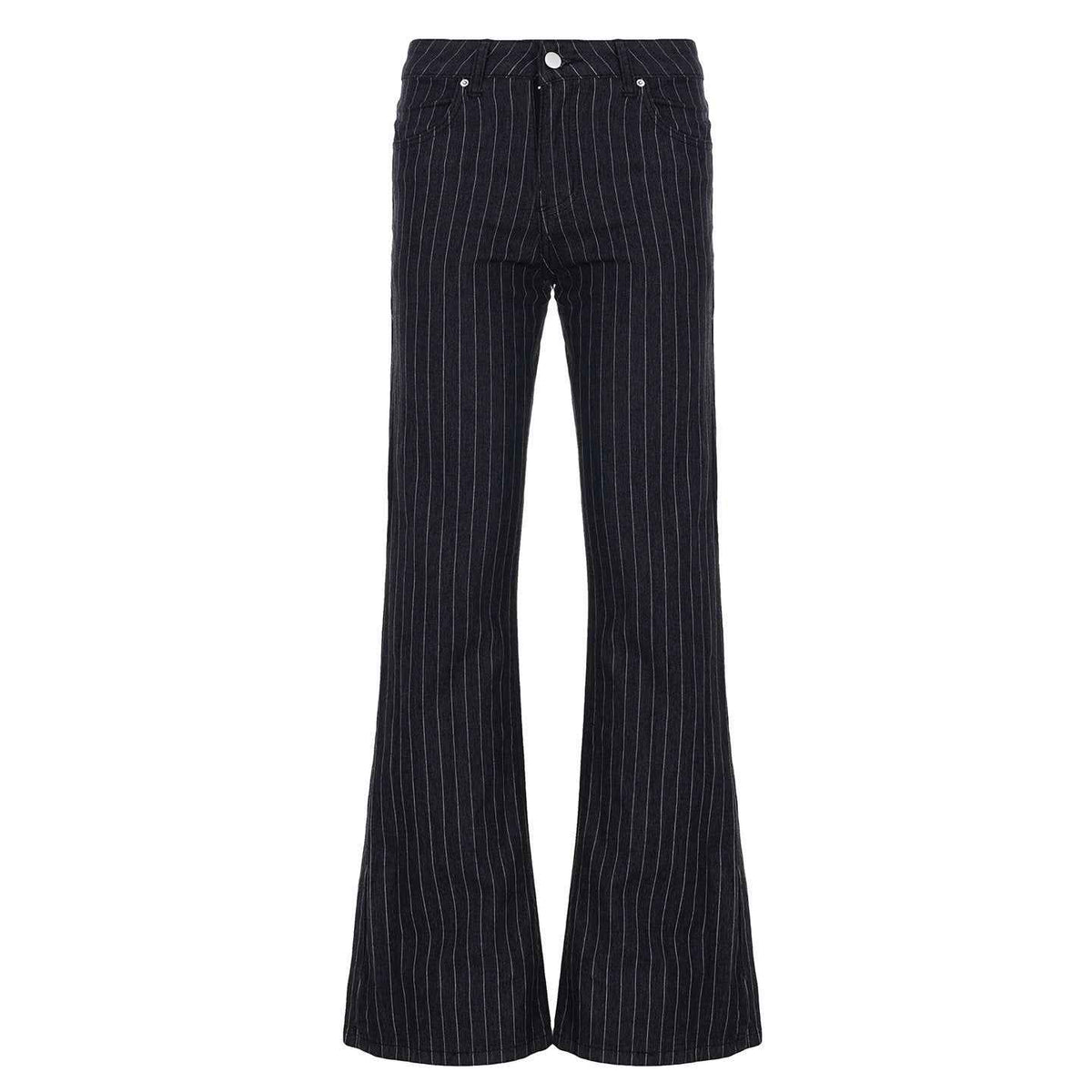 Womens Striped Contrasting Low-Waist Straight Jeans