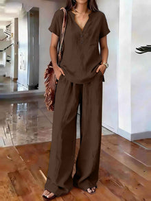 Women's Casual Solid-Colored Cotton And Linen Set