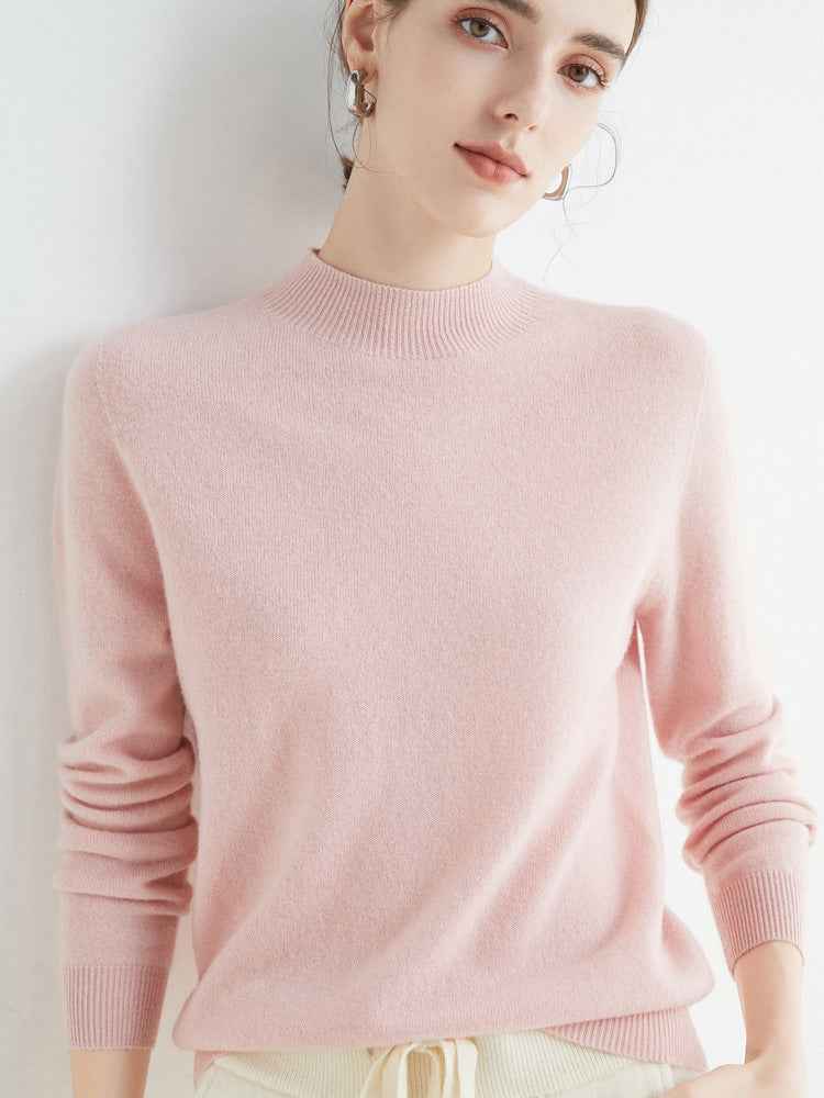 Half High Collar Pure Wool Women's Long Sleeved Knitted Base Sweater