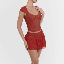 French-style Lace Polka-Dot Spliced Fishbone Lace Top