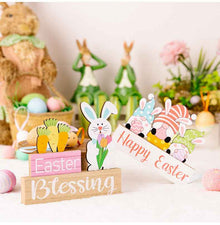 Easter Supplies Easter Rabbit Holding Flower Wooden Decoration
