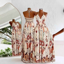 European And American Women's New Commuter Halterneck Back-Cutout Fitted Print Plus-Size Dress