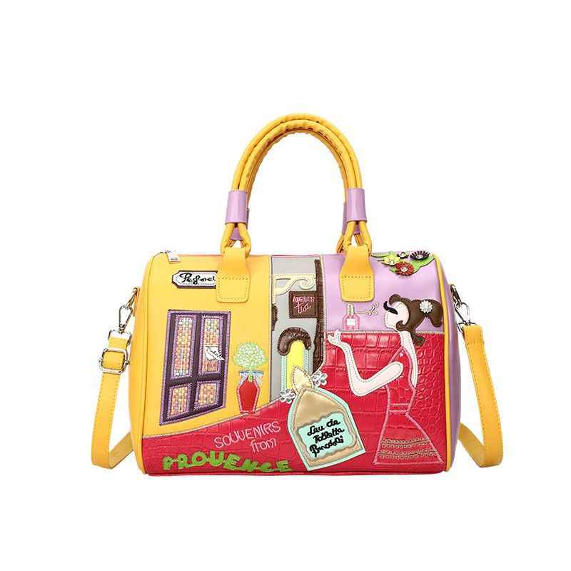 High-capacity Premium Boston Bag With Embroidered Patchwork Design