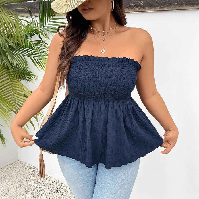 Vêtements pour femmes à épaules dénudées avec volants et couleur unie