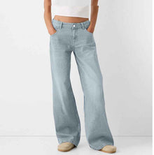 Womens Relaxed Wide-leg Denim Jeans In Solid Colorscasual And Versatile