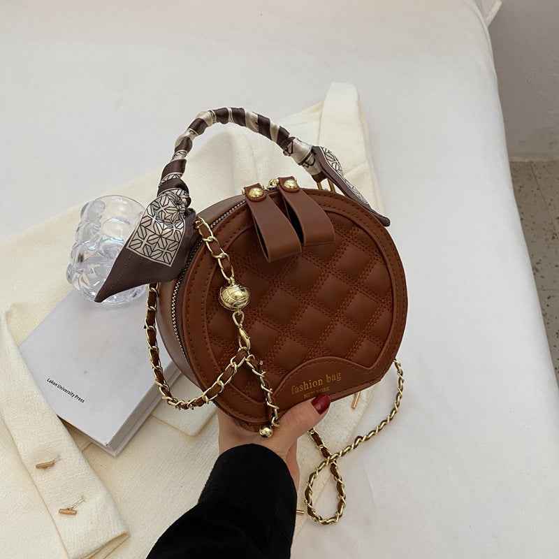 Small Round Diamond-patterned Embroidered Women's Bag