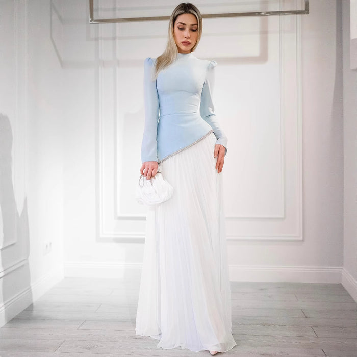 Elegant Chiffon Beaded Pleated Evening Gown