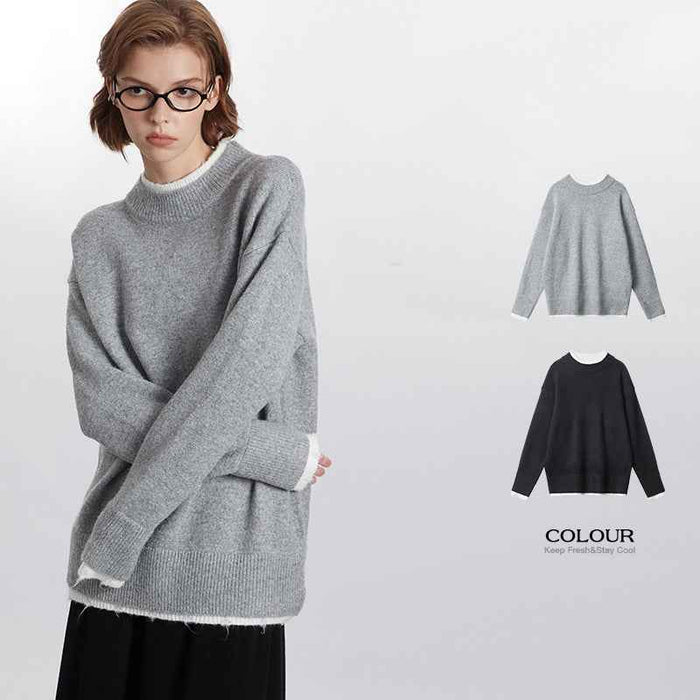 Fake Two Pieces Sweaters Autumn And Winter Trends Loose Round Neck
