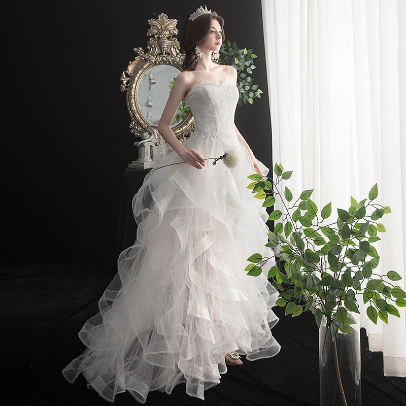 Short Front And Back Length Small Trailing Wedding Dress by Mirlaine Univers