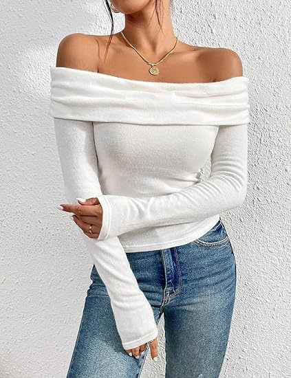 Womens Off-shoulder Figure-hugging Long-sleeve Slip Dress With A Boat Neckline