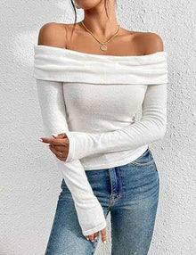 Womens Off-shoulder Figure-hugging Long-sleeve Slip Dress With A Boat Neckline