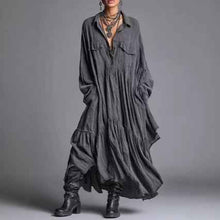 Artistic Retro Loose Pleated Long-Sleeve Shirt Dress