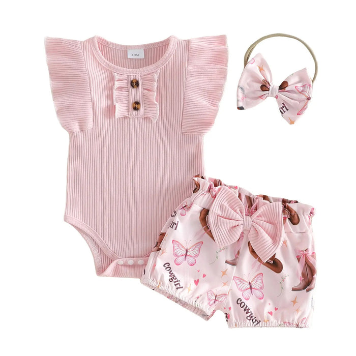 Childrens Onesie With Printed Bow Shorts