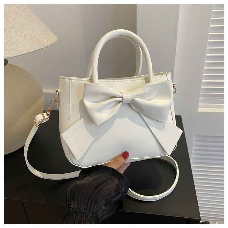 Fashionable Retro Bow-Trimmed Small Square Handbag Crossbody Or Shoulder Style