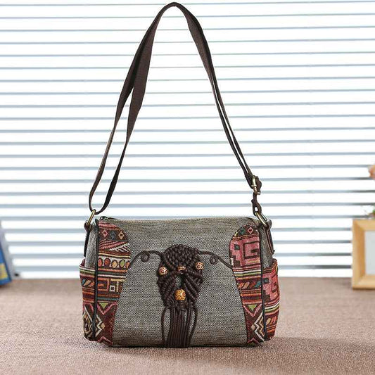 Vintage Canvas Crossbody Bag In Chinese Style