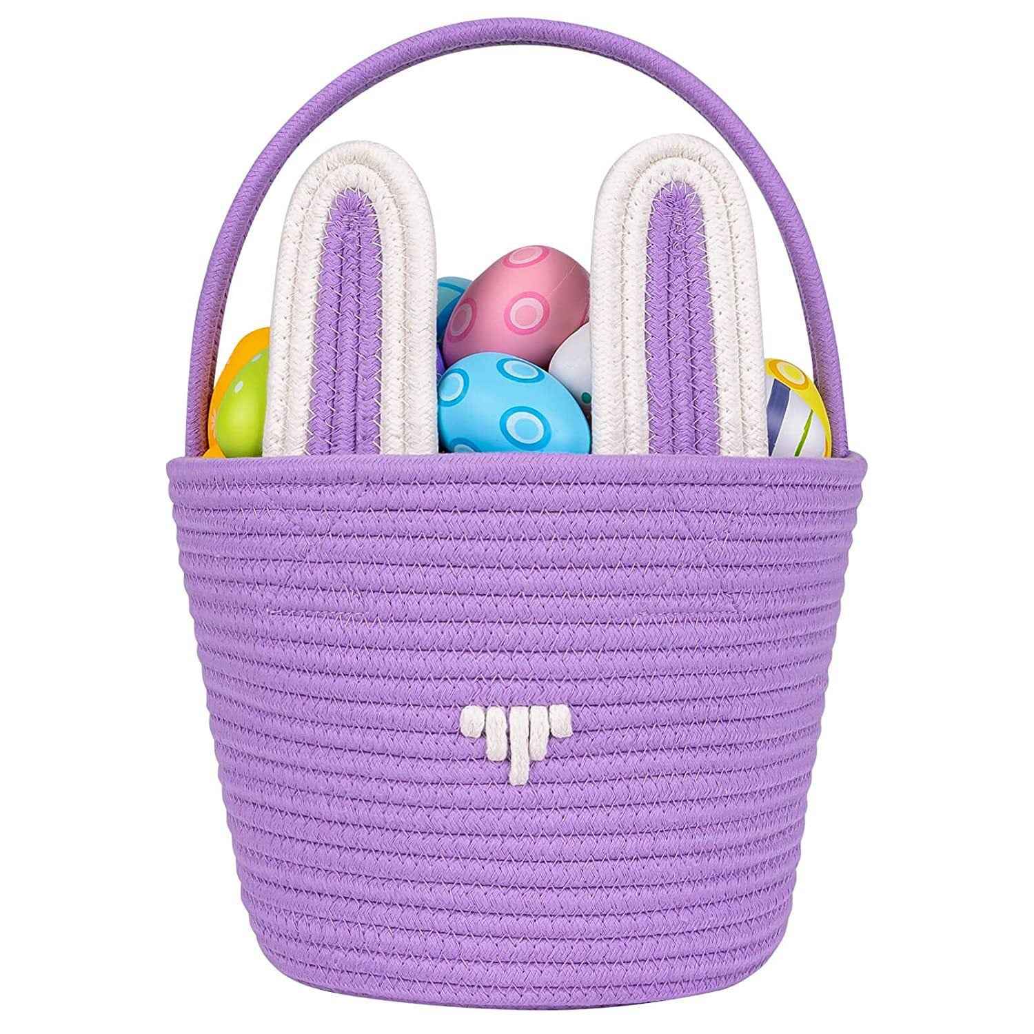 Easter Egg Portable Basket Cartoon Rabbit Hand-woven Cotton Cord Candy Bag