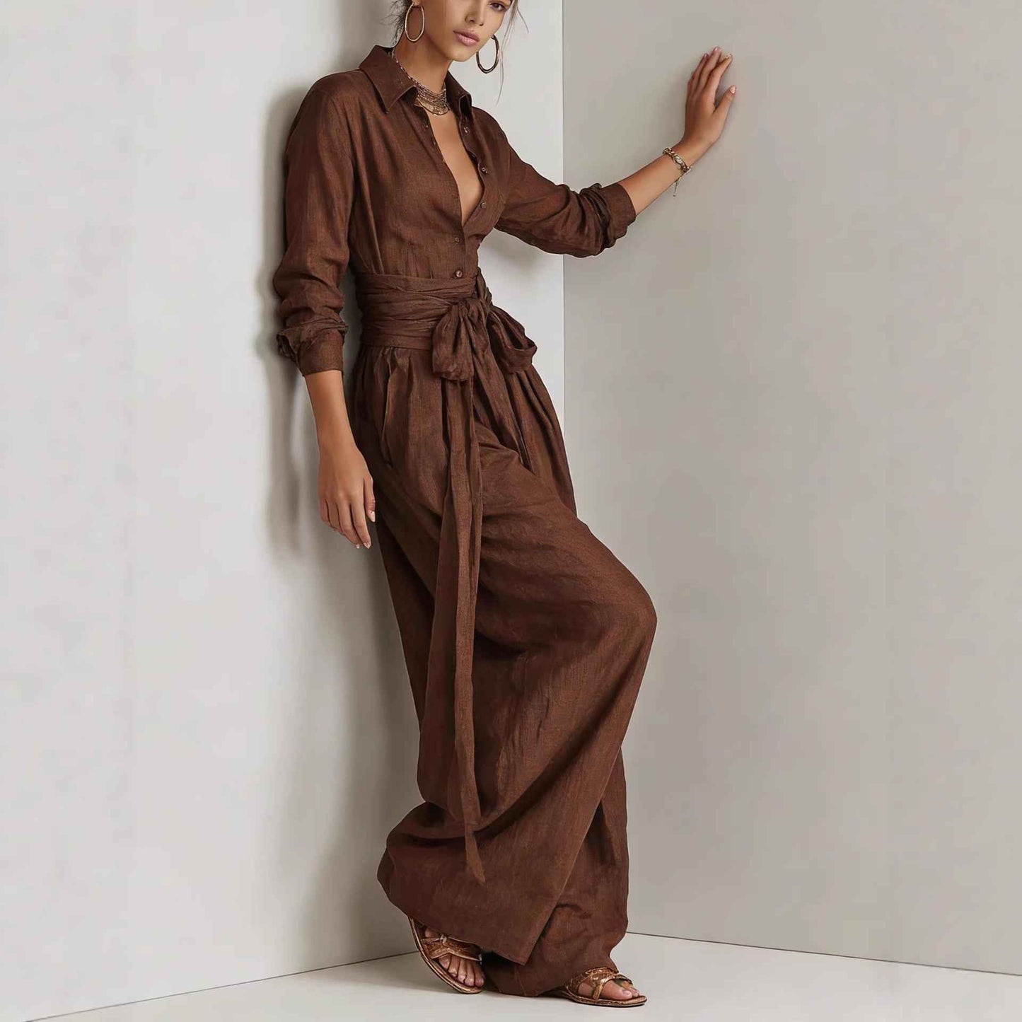 Solid-color High-waisted Short-sleeve Pants Fashion Casual Set