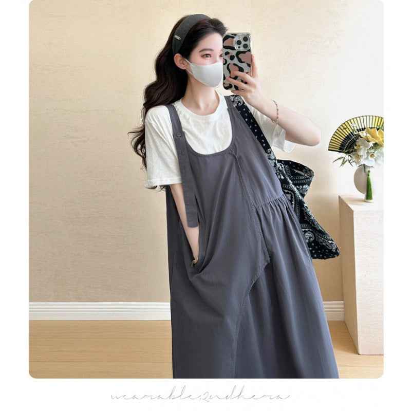 Adjustable Irregular Vest Dress And Base T-Shirt Two-Piece Set