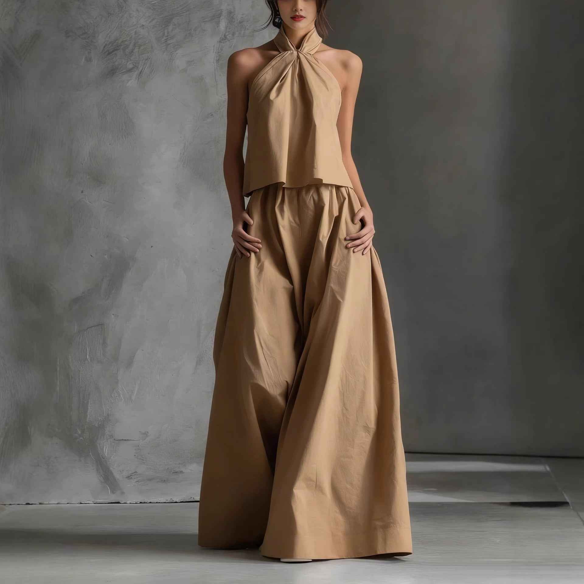 Loose-fitting Sleeveless Top And Wide-leg Pants Two-piece Set