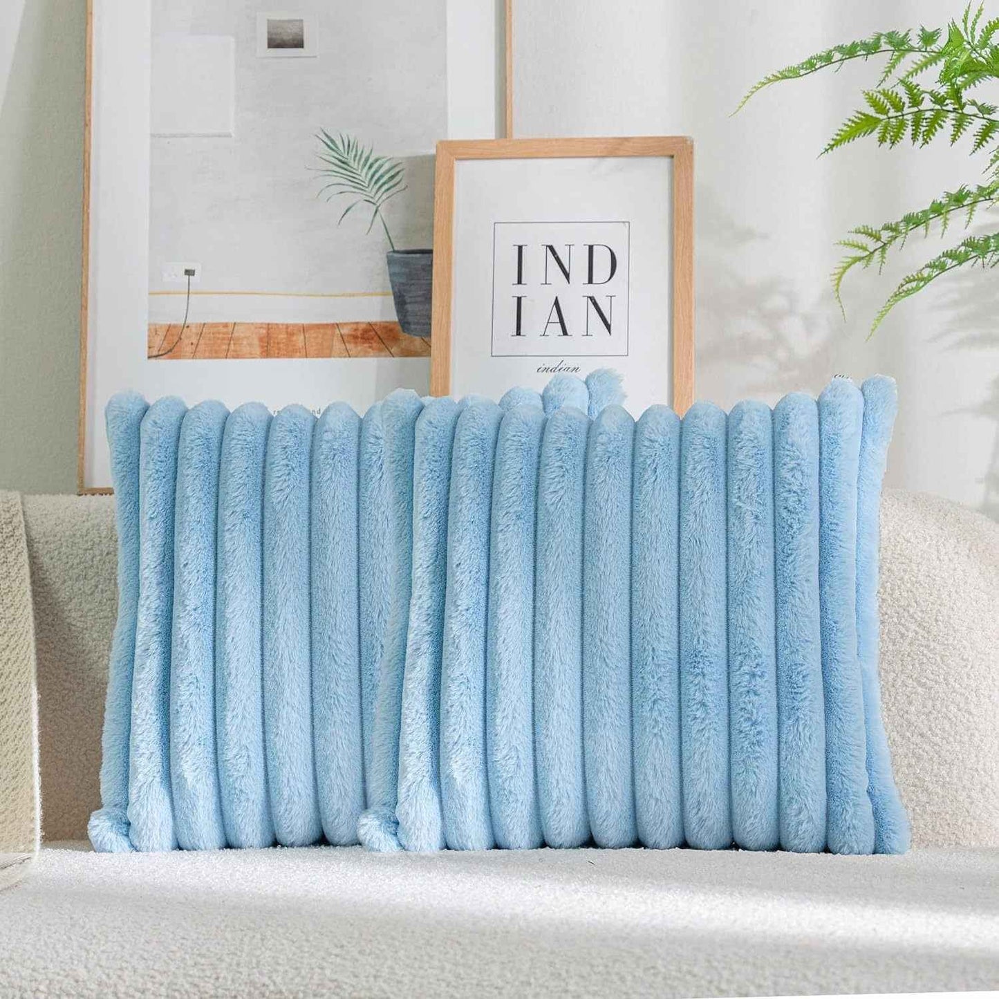 Rabbit Fur Solid Color Vertical Bar Plush Square Cushion Cover