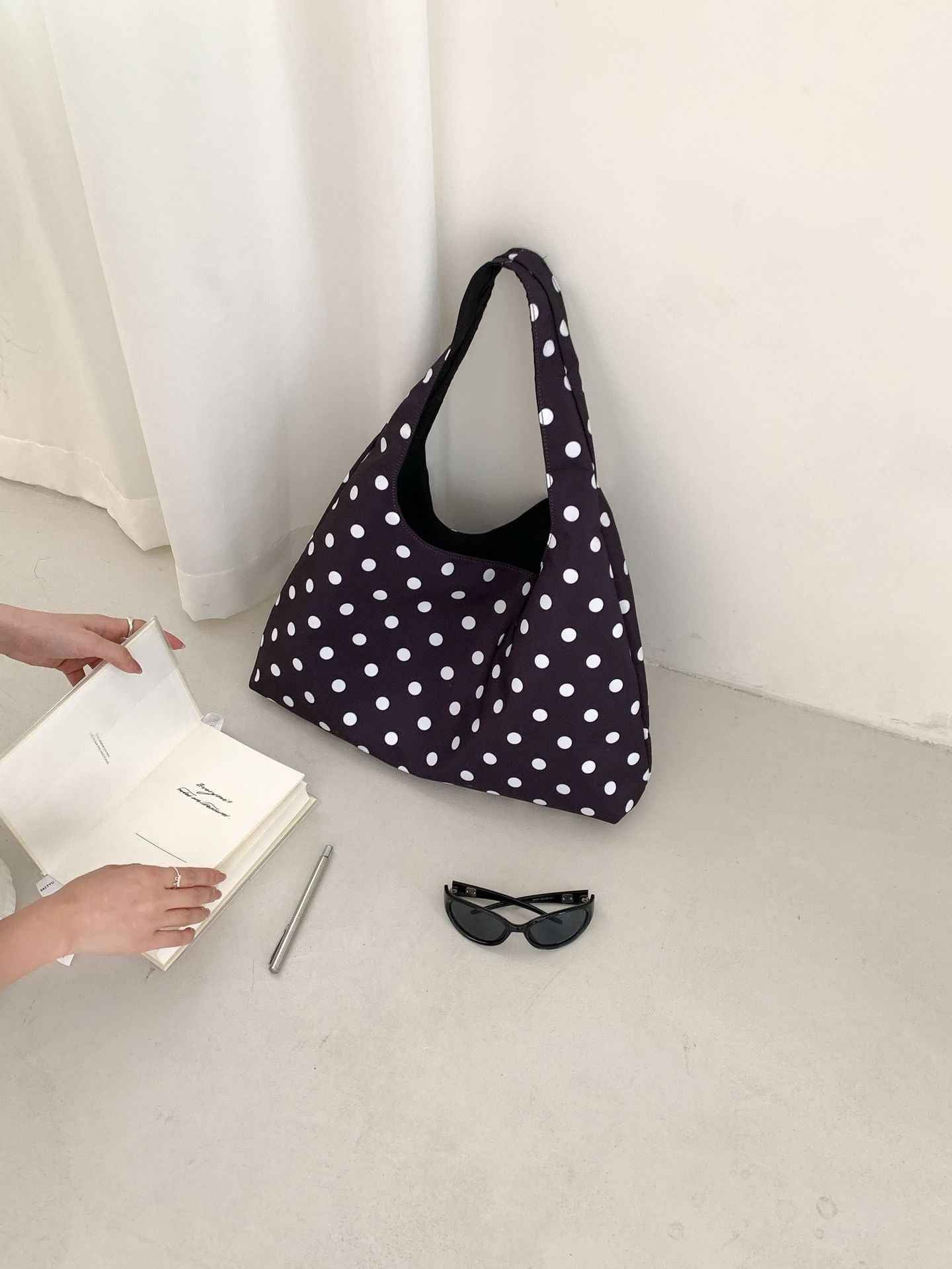 New Round Polka-dot Underarm Shoulder Bag Japanese-style Tote Handbag For Women