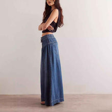 Womens Pleated Mid-Waist Lace-Up Loose Wide-Leg Denim Jeans