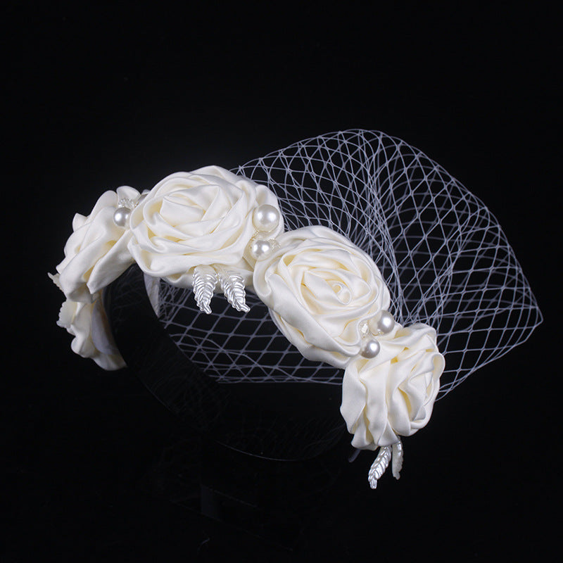Bridal Large Flower Satin Veil Hair Hoop Headdress Wedding Dress With Accessories by Mirlaine Univers